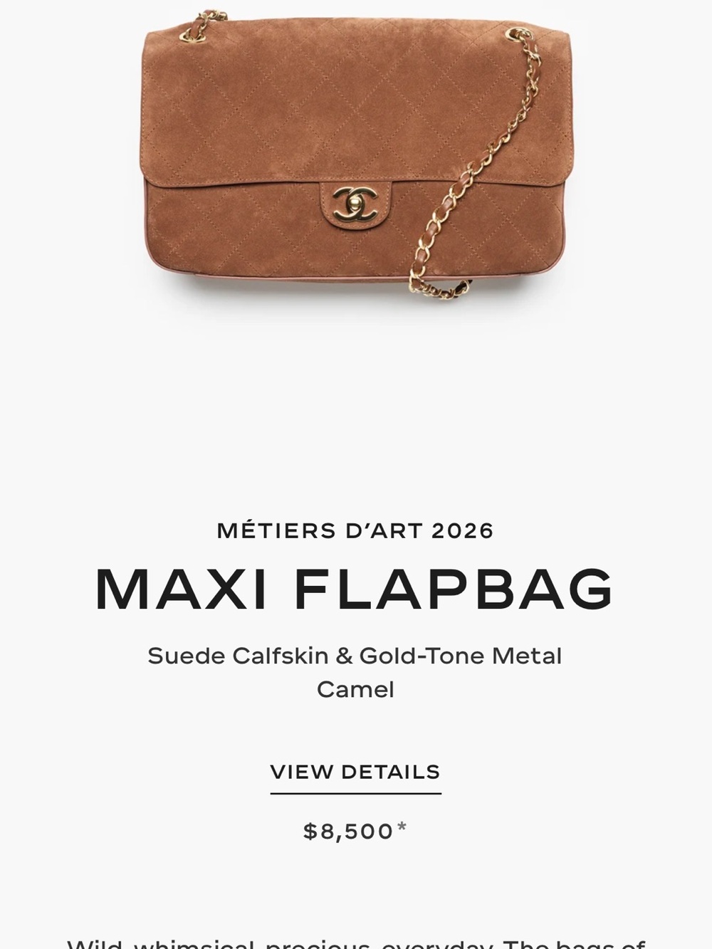 CHANEL Camel Suede Maxi Flapbag with Gold Hardware metiers d’art 2026